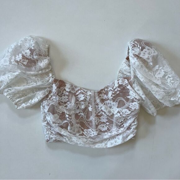 For Love & Lemons Rosalie Lace Crop Top XS - Picture 4 of 13